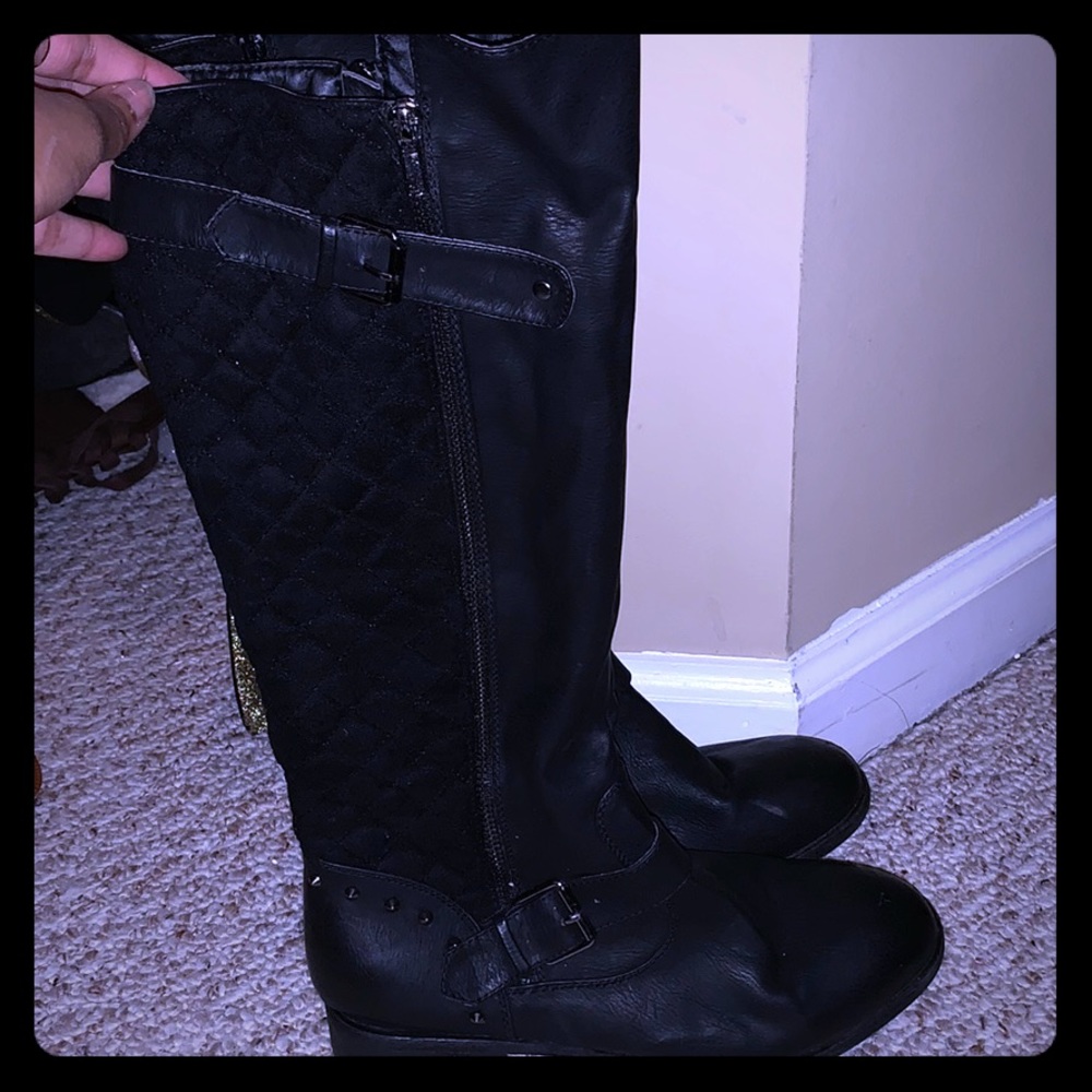 Black Quilted Studded Boots